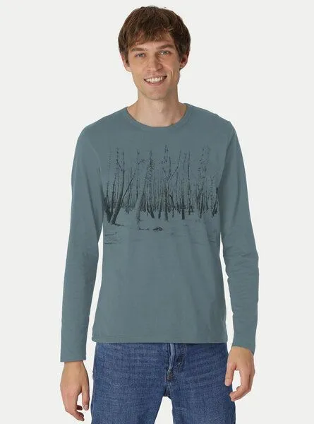 Peaces.bio - handbedruckte Biomode Peaces.bio - handbedruckte Biomode Herren Langarmshirt Woodland, Petrol, – Produktbild 2 von 2