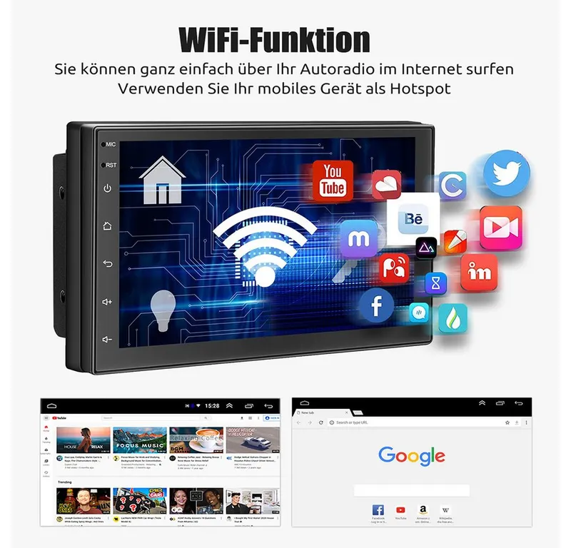 ESSGOO 7 Zoll Doppel 2 DIN Android 14 4+64G Autoradio (Digitalradio (DAB), FM, RDS, FM RDS Bluetooth EQ USB Apple Carplay Android Auto GPS Navi WIFI), Schwarz, – Produktbild 6 von 7