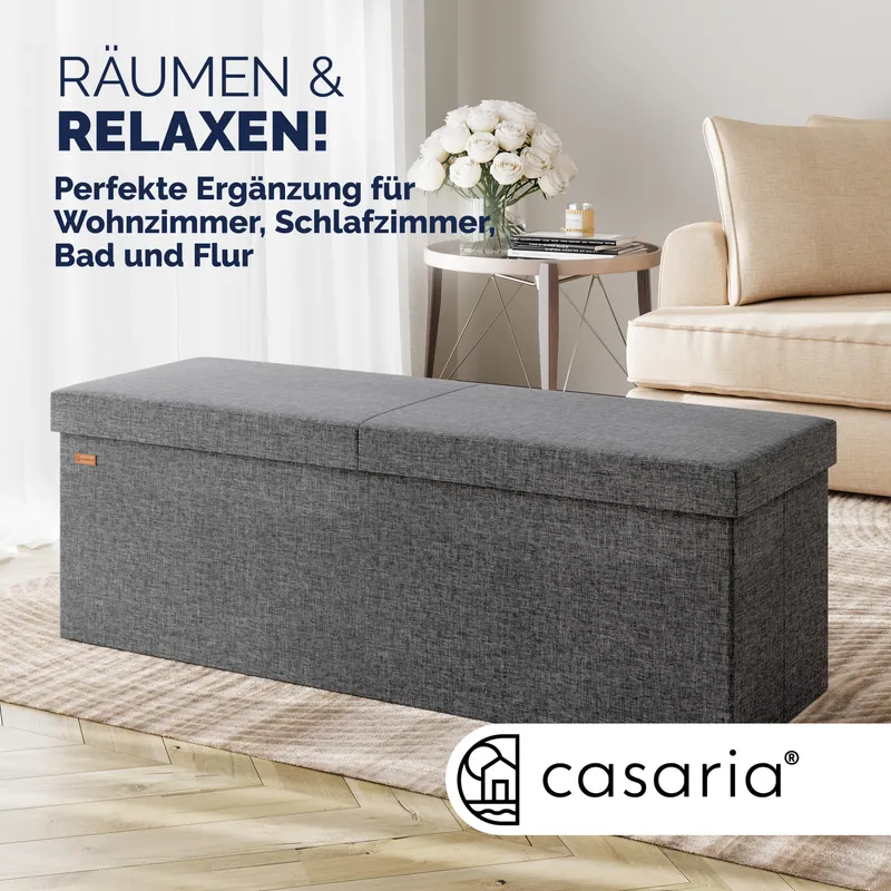 Casaria® Sitzbank Dunkelgrau 115x38x38cm mit Klappdeckel, Grau, – Produktbild 2 von 2