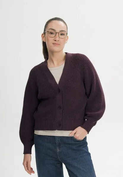 MELA MELA Rippstrick Cardigan Style BHUMA aus 100% Bio-Baumwolle, Elderberry melange, – Produktbild 1 von 4