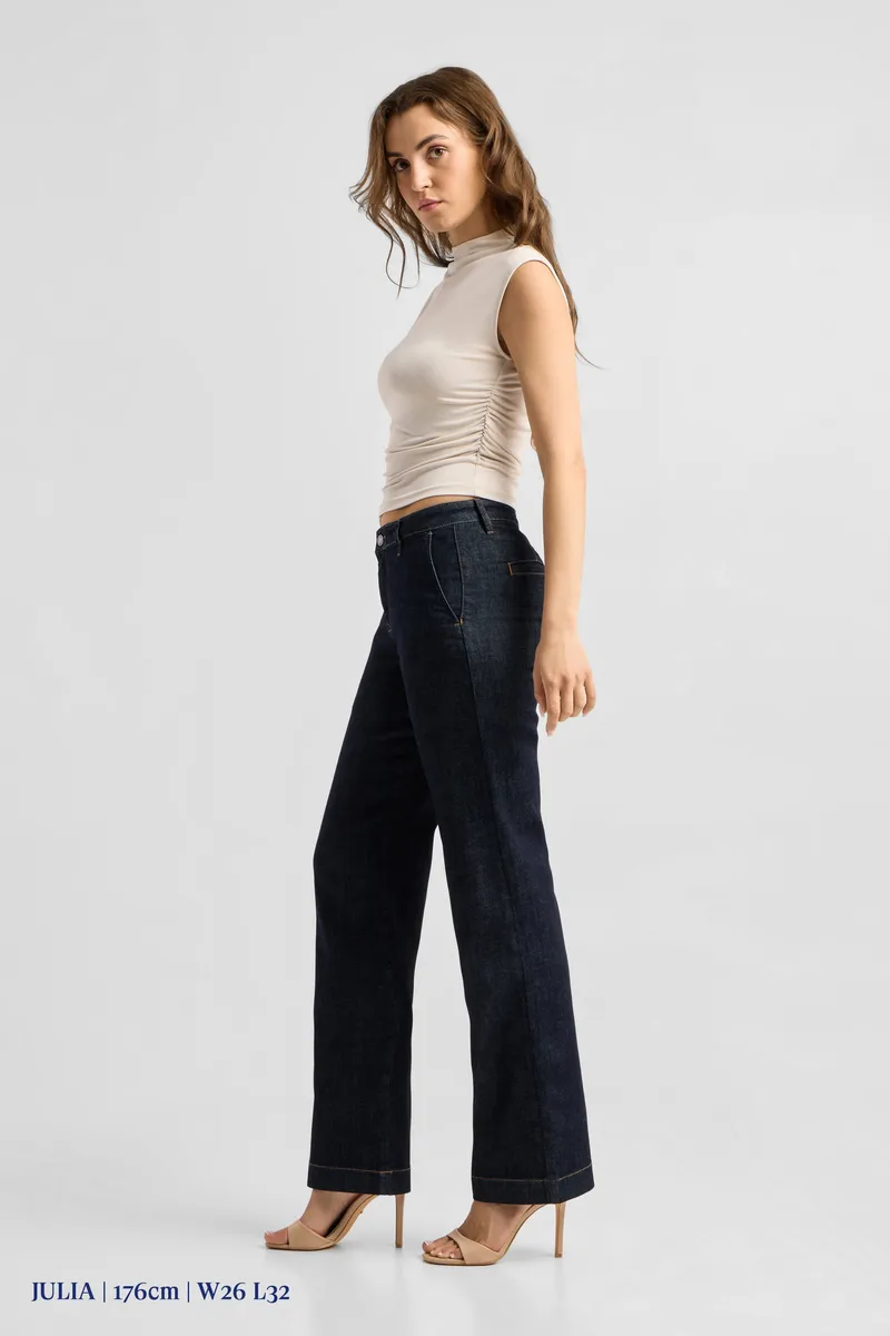 DAWN Dawn Damen vegan Jeans Cosma Flared Chino Raw Blue, Blau, – Produktbild 1 von 2