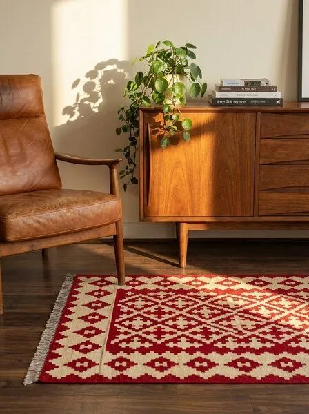 Rugtales Kelim Gashgai Rot „Rugtales“ aus Schurwolle, 105x152 cm, Rot, – Produktbild 2 von 4