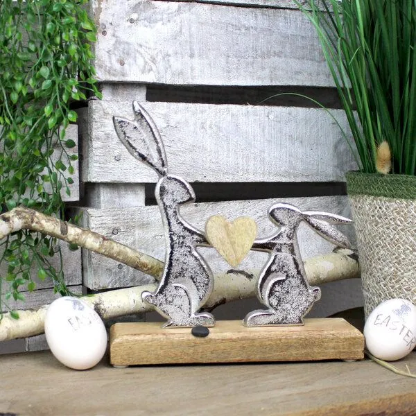 Mitienda Shop Mitienda Shop Handgemachte Osterhasen aus Holz 2 Hasen mit Herz – Produktbild 2 von 2
