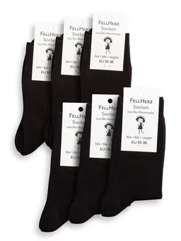 FellHerz 6er Pack dicke und dünne Socken mit Bio-Baumwolle Mix schwarz - 35-38 – Produktbild 1 von 1