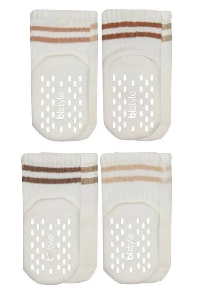 bistyle bistyle Baby Tennissocken 4er Pack mit ABS | Frottee | Anti-Rutsch, Ecru gestreift, – Produktbild 1 von 4