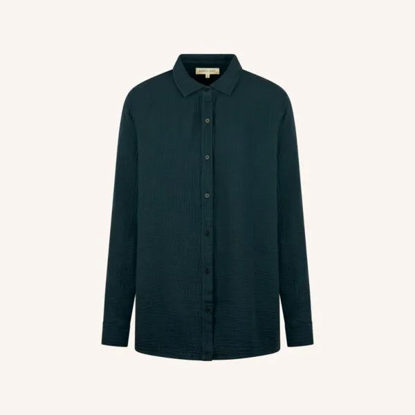 NORDLICHT NORDLICHT Damen Musselin Bluse aus 100% Bio-Baumwolle FENJA, Waldgrün (grün), – Produktbild 2 von 4