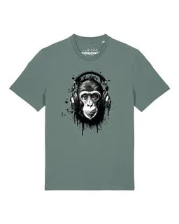watapparel watapparel T-Shirt Unisex Affe hört Musik – Produktbild 1 von 1