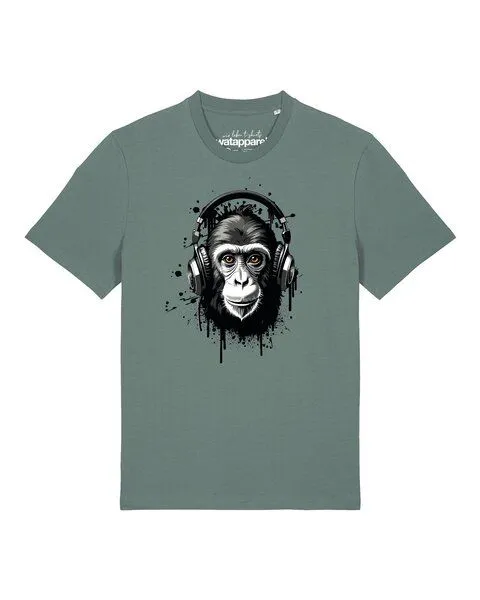 watapparel watapparel T-Shirt Unisex Affe hört Musik, Green bay, – Produktbild 1 von 3