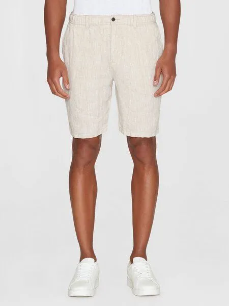 KnowledgeCotton Apparel KnowledgeCotton Apparel Herren Shorts "FIG loose linen shorts" Fischgrät - VEGAN, Light feather grey (beige), – Produktbild 1 von 3