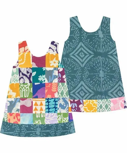 Global Mamas Global Mamas Baby Bio Wendekleid REVERSIBLE - Patchwork/Giraffe/Chicken, Patchwork (rot), – Produktbild 1 von 3
