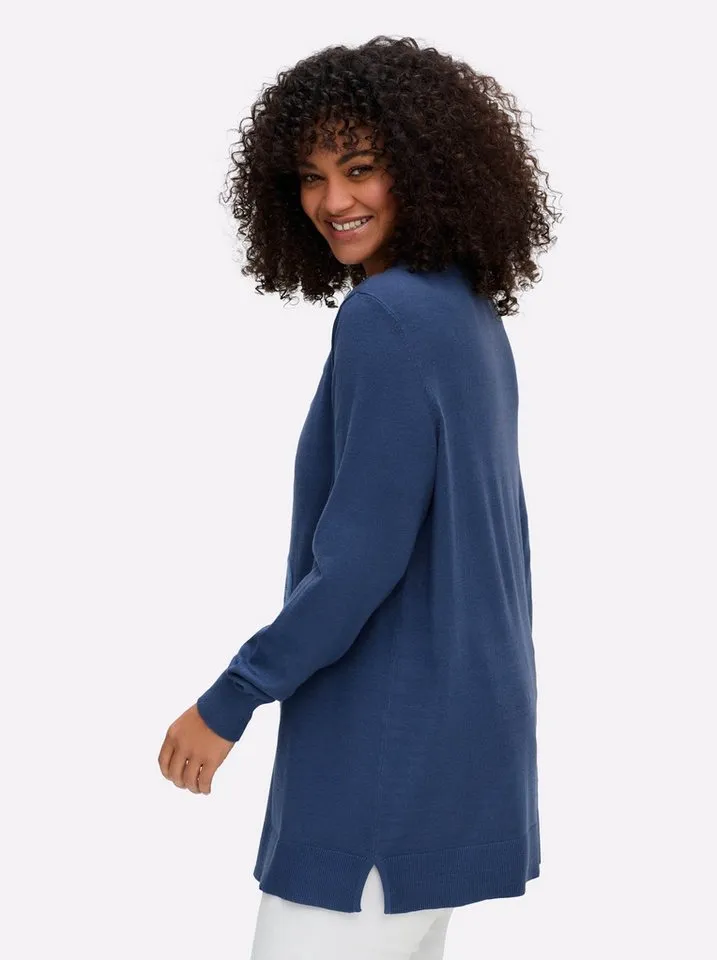 sheego sheego Strickpullover Pullover Langarm Intarsien, Blau, – Produktbild 3 von 4