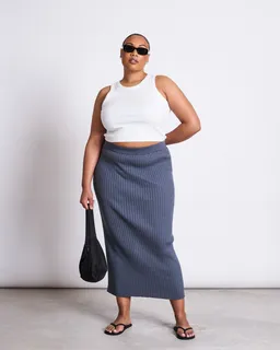 JAN N JUNE JAN 'N JUNE Damen vegan Midi-Strickrock Ebba Turbulence Blau – Produktbild 1 von 1