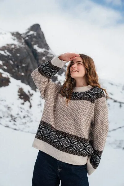 Kopyto Kopyto DACHS RWS – Damen-Wollpullover mit Beskiden-Muster, Beige-schwarz, – Produktbild 1 von 4