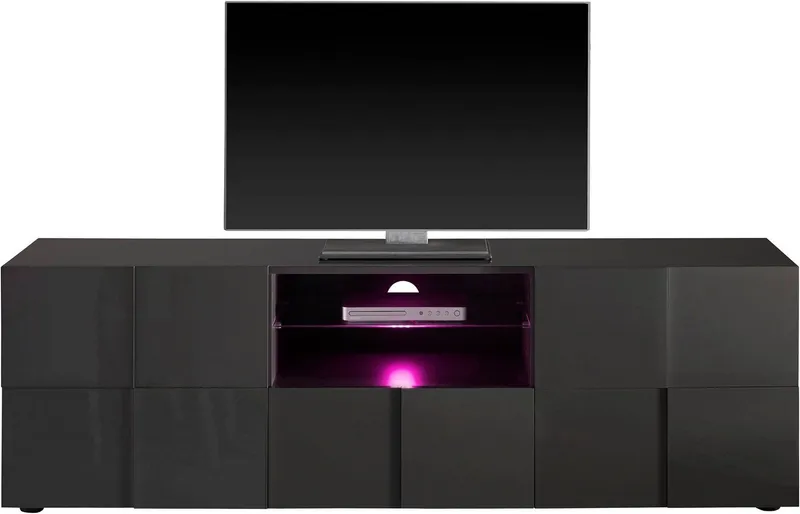 Home affaire Lowboard Dama Breite 181 cm, TV-Board 2 Türen, 1 Schubkasten, TV-Schrank, Front in 3D-Optik, viel Stauraum, verschiedene Farben, Grau, – Produktbild 3 von 8