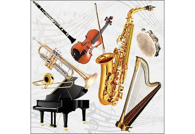 Ambiente Luxury Paper Products Papierserviette, Servietten Papier 33x33cm 3-lag. mit Musikinstrumenten Motiv 20 Stück, Braun|schwarz, – Produktbild 1 von 1
