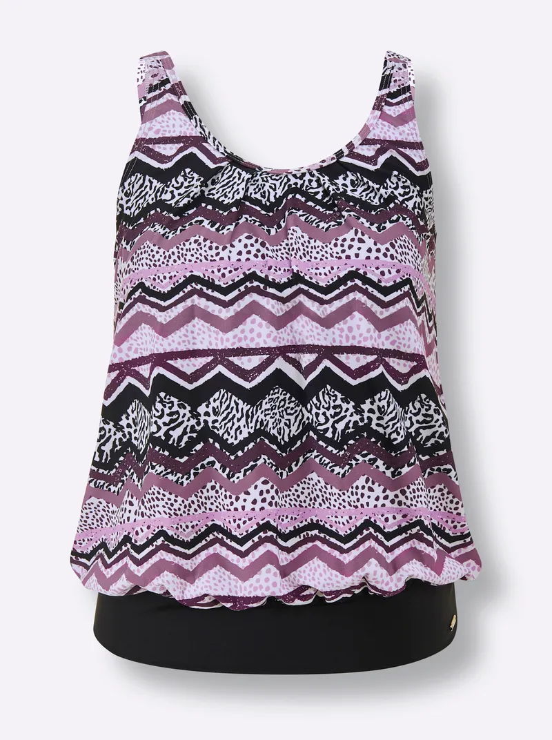 feel good Tankini-Oberteil violett-schwarz-bedruckt, Violett-schwarz-bedruckt, – Produktbild 1 von 2