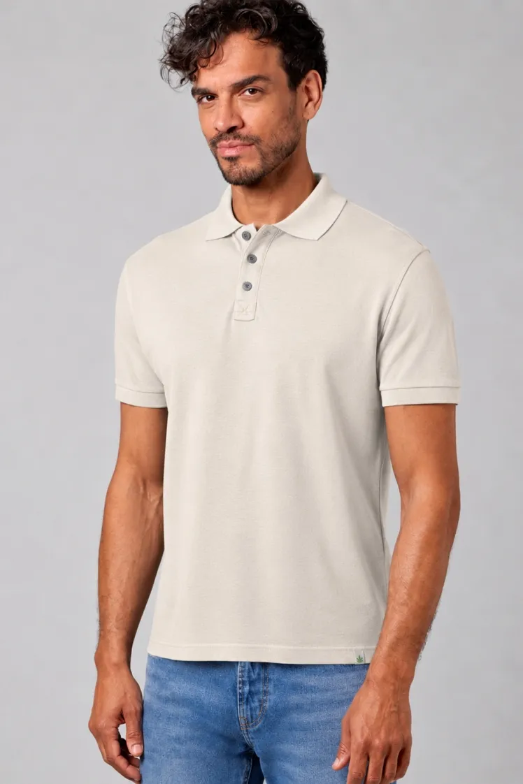 HempAge Hempage Herren vegan Polohemd Aus Piqué Jersey Distelbeige, Beige, – Produktbild 2 von 2