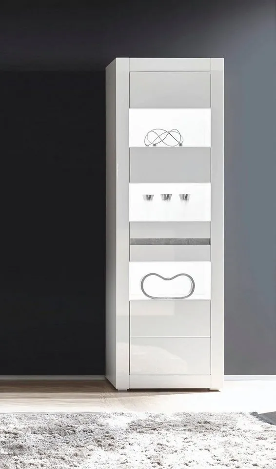 Home affaire Vitrine Carat Höhe 198 cm, zwei Leisten angeliefert, 1 x grau, 1 x weiss, Weiß, – Produktbild 1 von 8
