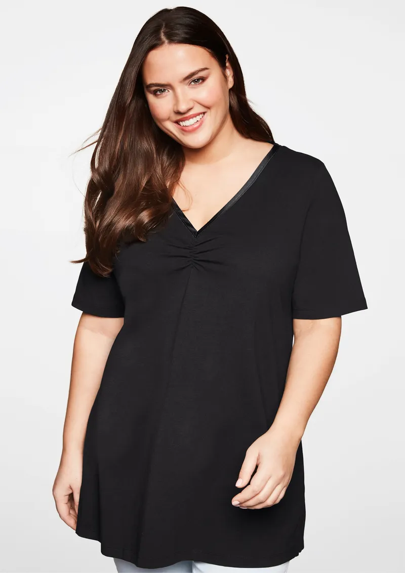 sheego Longshirt schwarz, Schwarz, – Produktbild 2 von 3