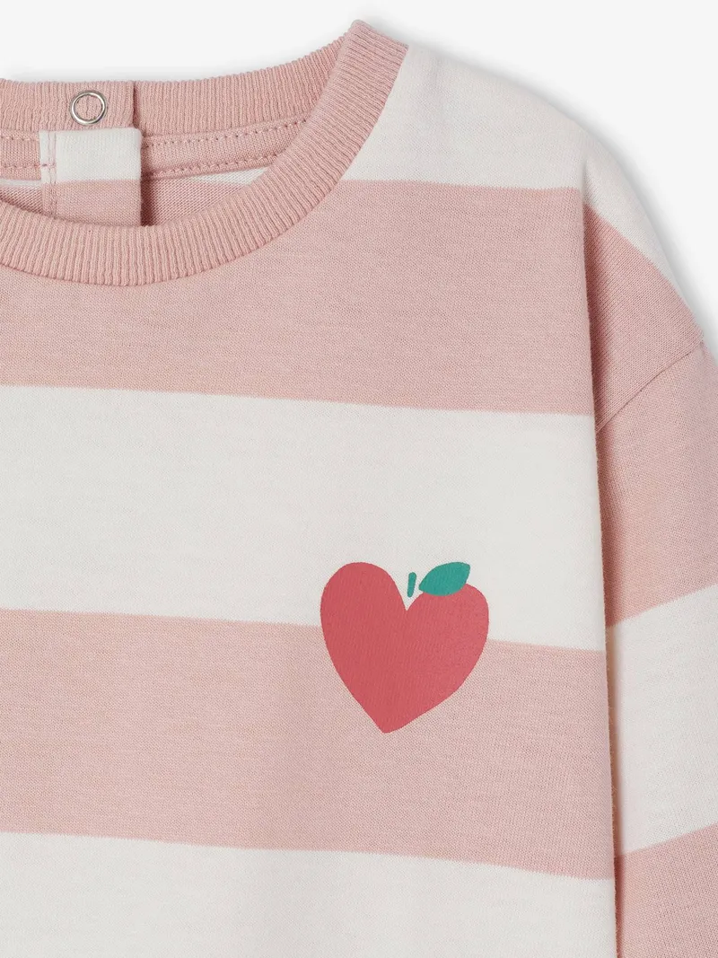 Vertbaudet Baby Ringelshirt mit Druckknopfleiste hinten pudrig, Pudrig rosa, – Produktbild 2 von 3