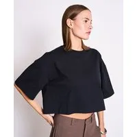 JAN N JUNE JAN N JUNE Cropped Boxy T-Shirt LUPA aus Baumwolle, Schwarz, – Produktbild 1 von 1