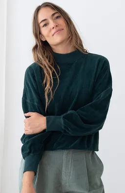 TWOTHIRDS TWOTHIRDS Damen vegan Pullover Binz Veganer Samt Dunkelgrün – Produktbild 1 von 1