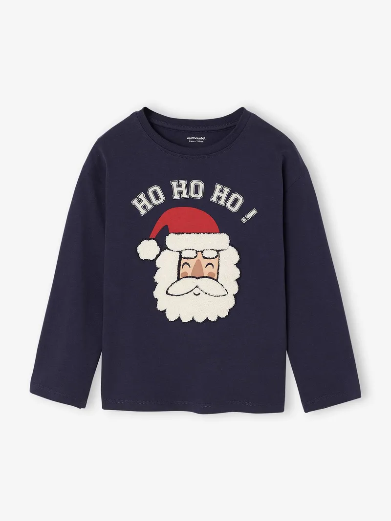 Vertbaudet Shirt mit Weihnachtsmotiv Jungen HO-HO-HO, Marine, – Produktbild 4 von 4