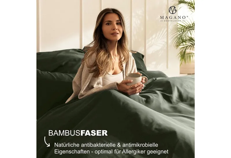 MAGANO Spannbettlaken Bambus & Baumwolle Satin, Luxus Bettlaken, Gummizug: rundum, 400 TC Luxusqualität, Hypoallergen, Thermoregulierend, Grün, – Produktbild 5 von 5