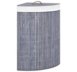 furnicato Wäschekorb Eck-Bambus 52,3x37x65 cm Grau mit herausnehmbarem (1 St), Klappbare Wäschetonne mit Deckelgriff und 60l Fassungsvermögen – Produktbild 1 von 1