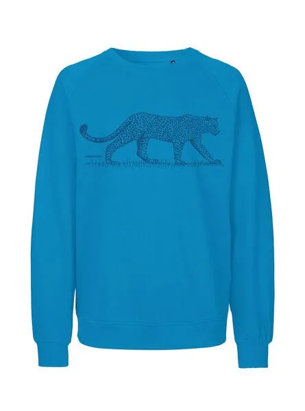 Peaces.bio - handbedruckte Biomode Peaces.bio - handbedruckte Biomode Bio Damen Sweatshirt Loose Fit Leopard, Türkis, – Produktbild 1 von 2
