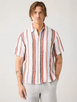 KnowledgeCotton Apparel KnowledgeCotton Apparel Lockeres gestreiftes Kurzarmhemd aus Bio-Leinen – Produktbild 1 von 1
