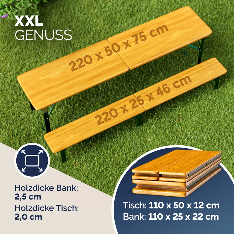 Casaria® Bierzeltgarnitur 220cm klappbar 10 Personen hohe Belastbarkeit massives Holz – Produktbild 2 von 2
