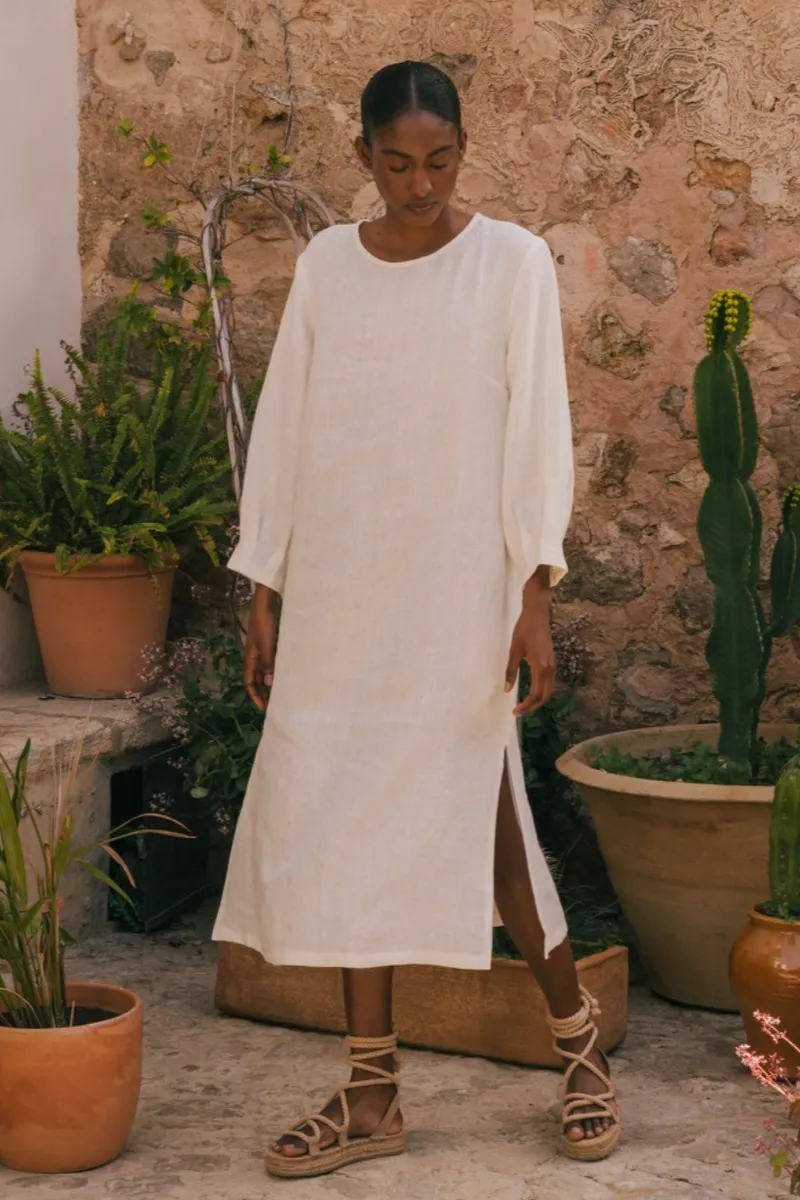 AmourLinen AmourLinen Damen vegan Kleid Lang Länge Amalia Weiß, Weiß, – Produktbild 2 von 2