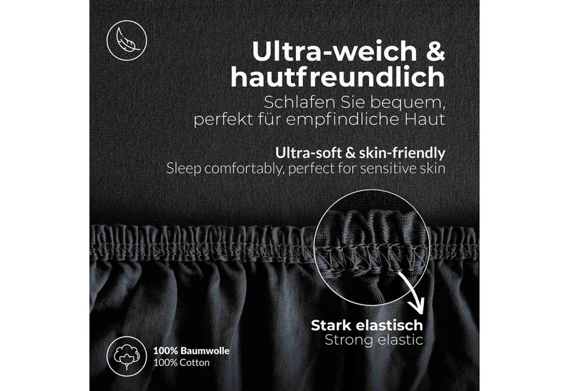 etérea Himmlische Qualität Spannbettlaken etérea Comfort Jersey Topper Spannbettlaken, Jersey, Gummizug: rundum, (1 Stück), Schwarz, – Produktbild 4 von 5