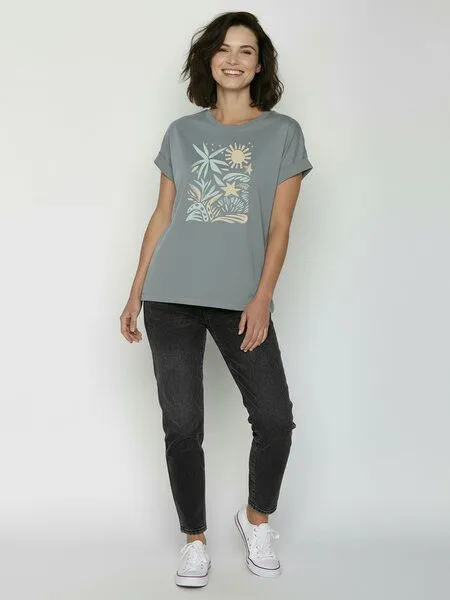 GreenBomb GREENBOMB Plants n Leaves Loony - Sportliches T-Shirt aus Bio-Baumwolle mit Rollup Sleeve / hochwertiger Print / GOTS / Fair & Vegan, Grau (fogstone), – Produktbild 3 von 4
