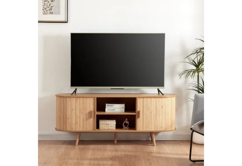 en.casa Sideboard, »Nordkapp« mit 2 Türen 140 x 40 x 56 cm Holz Bambus, Beige, – Produktbild 4 von 5