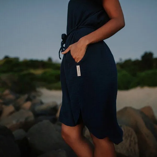 NORDLICHT NORDLICHT Damen Musselin Kleid aus 100% Bio-Baumwolle ELIN Kurz, Blau, – Produktbild 3 von 4