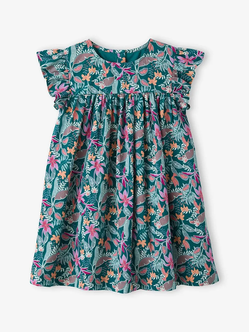 Vertbaudet Kurzärmeliges Mädchen Sommerkleid, Smaragdgrün, – Produktbild 1 von 4