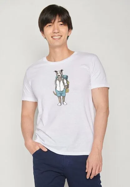GreenBomb GREENBOMB Animal Dog Traveller Guide - Sportliches T-Shirt aus Bio-Baumwolle / hochwertiger Print / GOTS / Fair & Vegan, Weiß (weiß), – Produktbild 4 von 4