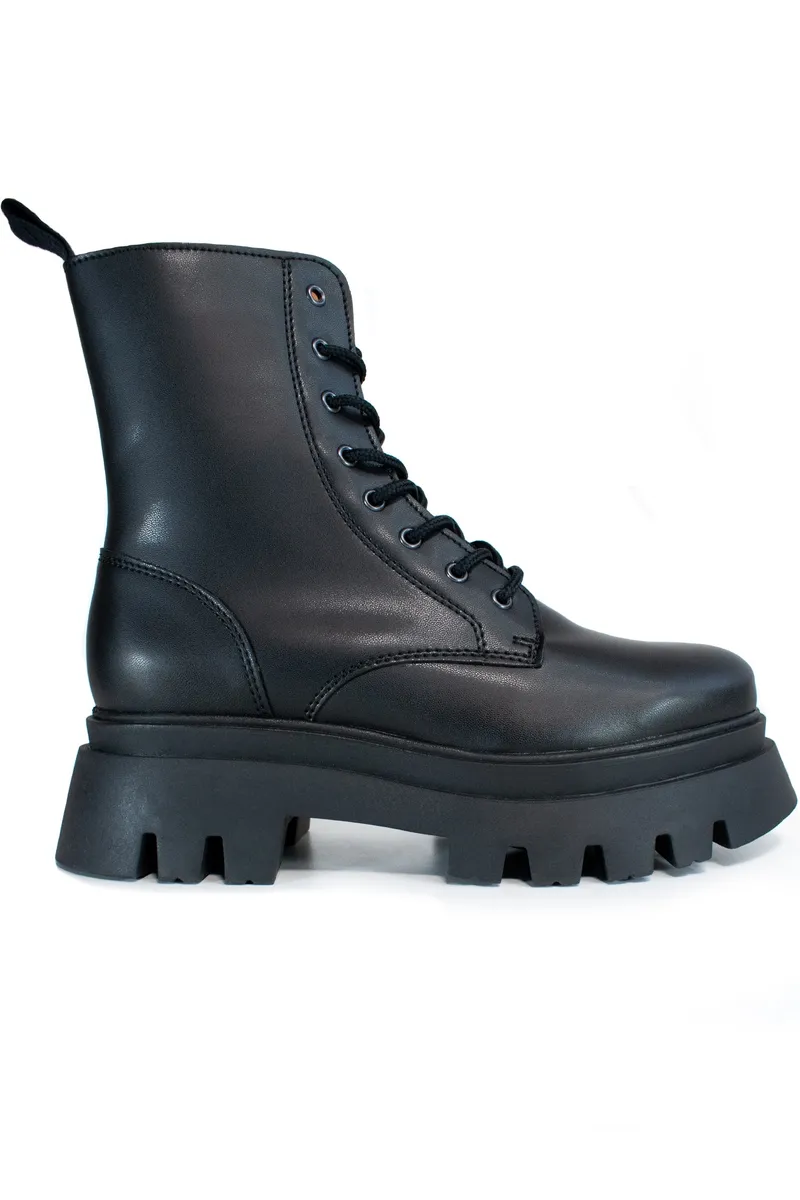 Will's Vegan Store Will's Vegan Store Damen vegan Schnürstiefel Track Sole 8-Loch Schwarz, Schwarz, – Produktbild 1 von 2