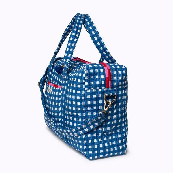 KIKOONI KIKOONI handgefertigte große Reisetasche TRAVELER BAG, "happy checks" blue, – Produktbild 3 von 4