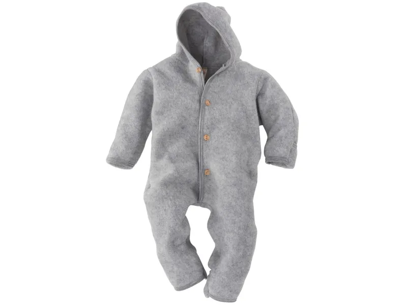 Engel natur Engel Natur Baby Kapuzenoverall Bio-Merinowolle Fleece melange-hellgrau Gr. 74/80, Grau, – Produktbild 1 von 2