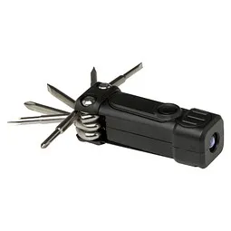 Stac Octo 8-in-1 Schraubenzieher-Set aus recyceltem RCS Kunststoff mit Taschenlampe, schwarz, Schwarz, – Produktbild 1 von 1