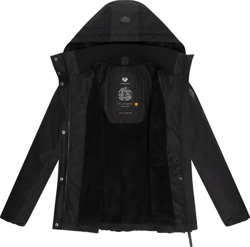 ragwear ragwear Winterjacke Sunniva wasserdichte Winter Damen Jacke mit Teddyfell-Innenfutter, Schwarz, – Produktbild 1 von 4