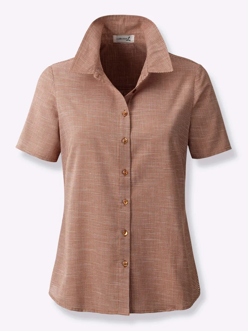 Witt Kurzarm-Bluse cognac-weiß-gemustert, Cognac-weiß-gemustert, – Produktbild 1 von 2