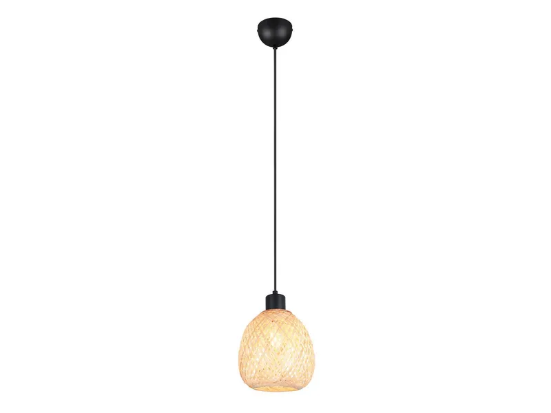 Reality Leuchten LED Pendelleuchte, Dimmfunktion, LED wechselbar, über Lichtschalter in 3 Stufen dimmbar, warmweiß, Klein-e Korb-lampe Lampenschirm geflochten Bambus hängend Bett, Ø 18cm, Beige, – Produktbild 1 von 5