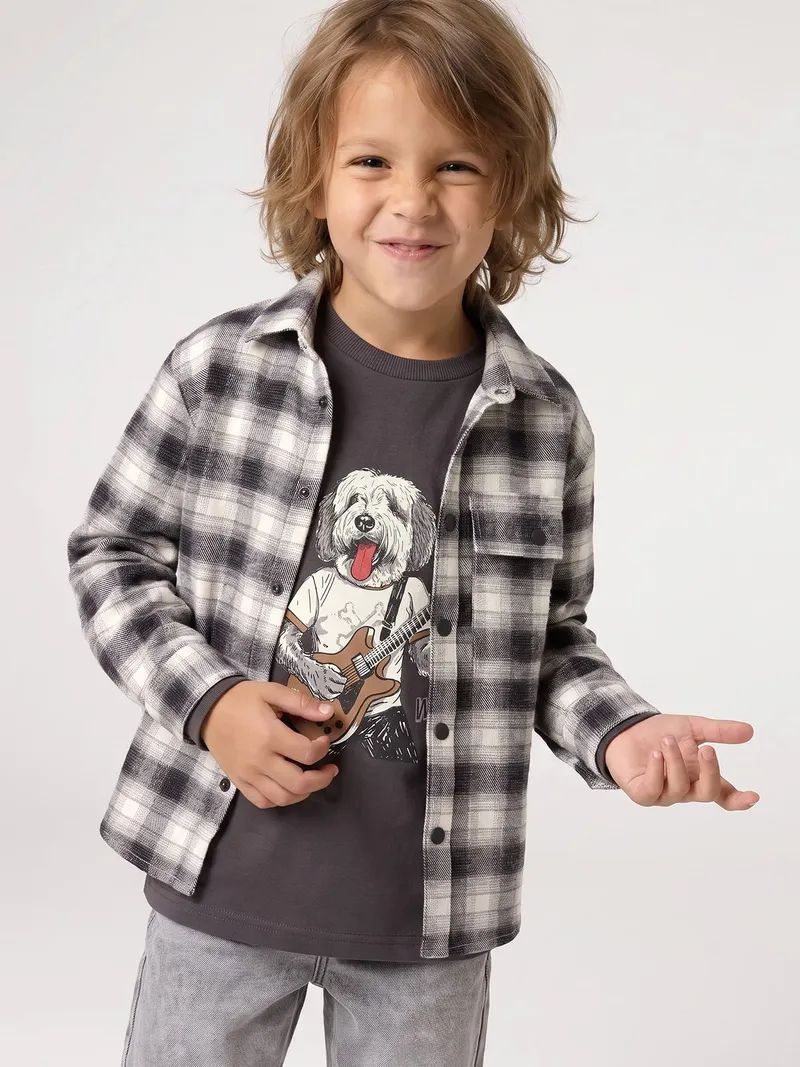 Vertbaudet Vertbaudet Hemd Flanell Jungen, Grau, – Produktbild 5 von 6