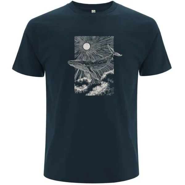 Spreecult Spreecult LineArt - Sonne Wal - Bio und Fair - Männer Unisex T-Shirt - whale in the sky, Denim (blau), – Produktbild 1 von 2