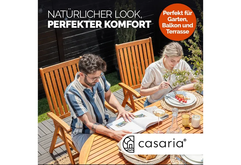 Casaria® Casaria® Gartentisch ausziehbar 150‑200cm Eukalyptusholz wetterfest Schirmhalter, Braun, – Produktbild 6 von 7