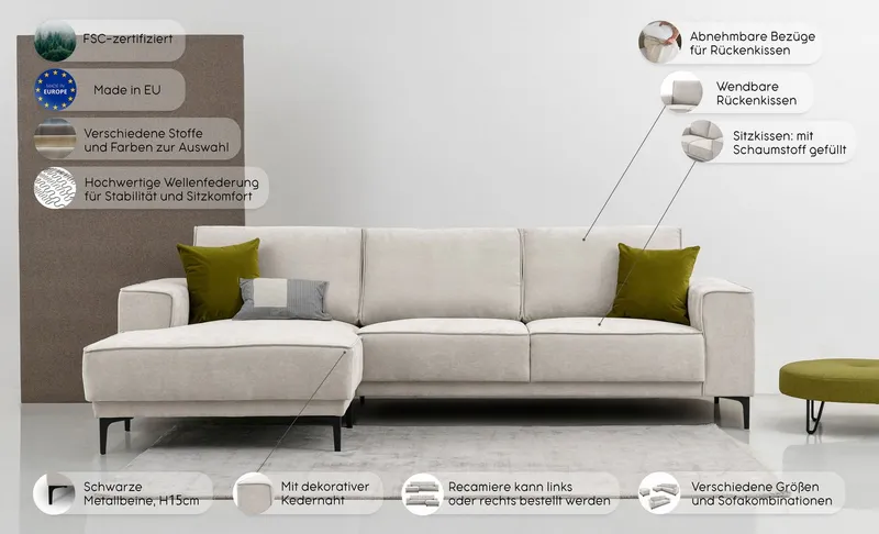 OTTO home Ecksofa OLAND Luxus-Microfaser L-Form, B: 280 cm, Skandi-Design, Braun, – Produktbild 4 von 5